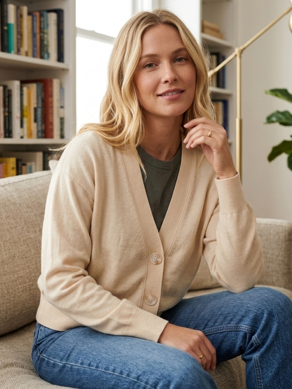 Dynamite Cream V-Neck Button Front Cardigan - Size M